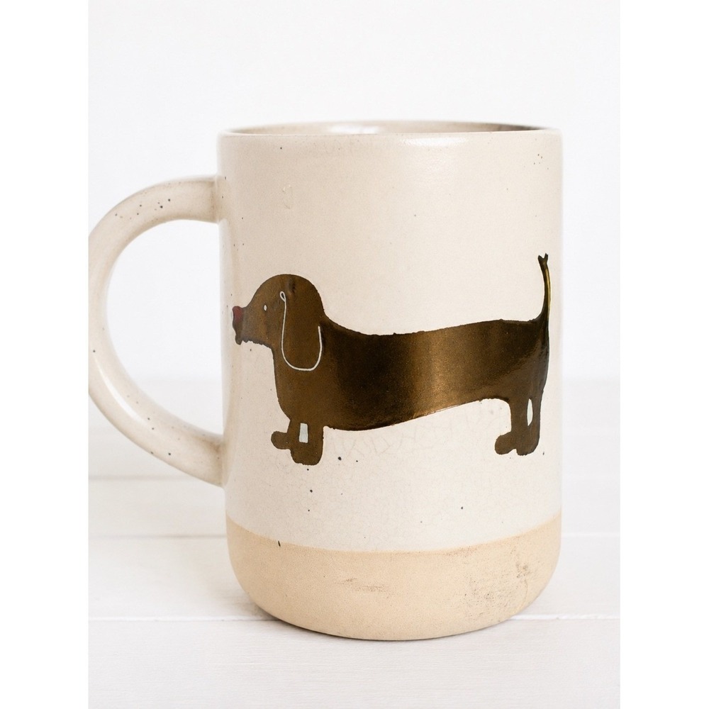 Harvest Green Studio Dachshund  Dog Stoneware Mug Speckled Doxie Coffee Cup